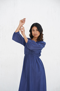 Robe décontractée de haute qualité avec logo personnalisé, manches bouffantes longues, en lin et coton, style chic vintage français, élégante en coton - Product Image 3