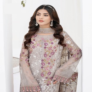 Colección de gasa Vestidos de fiesta paquistaníes para mujeres Festival Wears 3 piezas por Ramsha Vol Sari para niñas Trajes de boda - Product Image 2