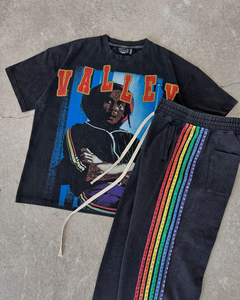 Pantalon de survêtement surdimensionné vintage en coton éponge personnalisé cordon jambe large soleil délavé à l'acide strass pantalon à rayures latérales pour hommes - Product Image 3