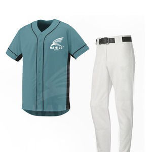 Ensemble de maillot de baseball HAMILO pour homme, manches courtes, col en V, polyester respirant, uniforme, pantalon blanc avec ceinture - Product Image 1
