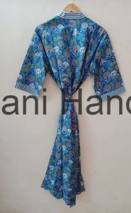 Vestido largo de algodón 100% hecho a mano indio, Kimono de cintura Natural para mujer, suave y cómoda Floral bata de baño, talla libre - Product Image 4