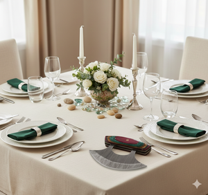 Cuchillo Ulu Artesanal de Madera Exótica con Hoja de Damasco Multivibrante y Funda de Cuero - Product Image 6