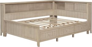 Lit de jour en bois massif blanc antique avec étagères de rangement et 3 tiroirs Design traditionnel pour chambre à coucher - Product Image 4