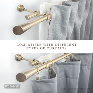 Tringle à rideaux double BOJANEK, tube de 19 mm, design moderne métallisé, différentes longueurs, différents embouts et couleurs, personnalisation facile - Product Image 5