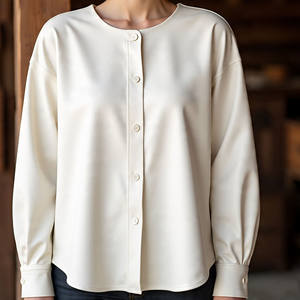 Veste en peau de mouton véritable surdimensionnée pour femmes Manches longues Design boutonné Style vintage Mode Chemises en cuir de coton Filles - Product Image 1