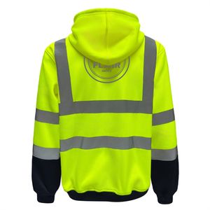 Custom Mens <b>Hi</b> <b>Vis</b> Workwear Zip up ANSI Class 3 ANSI Class High Visibility Sweatshirt Fleeced <b>Hoodie</b> - Product Image 6