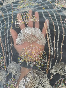 Premium Sequin <b>Embroidered</b> Net Fabric with Beautiful Floral Patterns for Partywear Gowns Sarees Dresses Available - Product Image 3