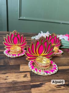 Indien fait à la main Lotus T lumière bougeoir décoration de mariage extérieur lumières décoratives Diwali lampes bougies lumières plus chaudes - Product Image 2