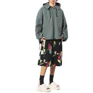 Sweat-shirt à capuche pour homme de haute qualité, à épaules tombantes, surdimensionné, en nylon lavé, fin, à demi-boutons - Product Image 2