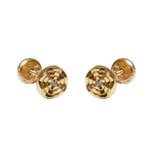9K Solid Gold Flower with Zircon Stud <b>Earrings</b> (Available 10K, 14K, 18K) Women Children Kids Ear Clip Screw <b>Back</b> - Product Image 1