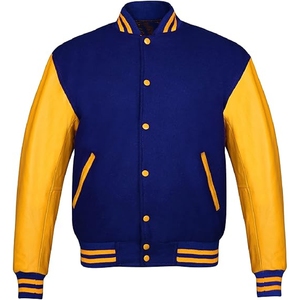 Chaqueta Bomber Azul Marino y Amarillo de Dos Tonos, Atuendo Casual Moderno, Chaqueta Varsity Clásica Azul Marino, Ropa Deportiva Llamativa - Product Image 1