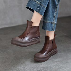Bottines en cuir pour femmes à talon carré avec fermeture éclair latérale, bottes courtes décontractées et élégantes pour femmes, bottes en cuir montantes élégantes pour femmes - Product Image 1