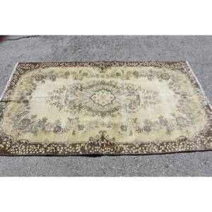 พรมขนสัตว์ตุรกีทำด้วยมือ6.8ft สีเบจสีน้ำตาล3.8 X แบบคลาสสิกการเย็บปะติดปะต่อกันการออกแบบสี่เหลี่ยมสำหรับห้องนั่งเล่นห้องนอนห้องโถงน้ำยาง - Product Image 3