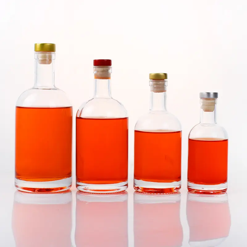 Venta al por mayor redondo 500ml 700ml 750ml 1000ml botella de vidrio whisky gin vodka con tapón