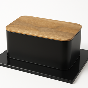 Home Kitchen Metal Bread Box with Wooden Lid for Dining Table Bread Bakery Products Storage Home Use Storage Boxes & <b>Bins</b> - Product Image 4