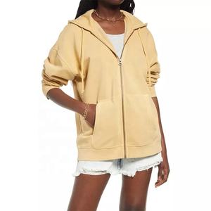 Sudadera con capucha para mujer, de algodón, y cordón con cremallera frontal, bolsillo frontal, alta calidad - Product Image 1