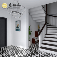 Carrelage de sol en porcelaine à motif floral noir et blanc 300*300 pour intérieur et extérieur