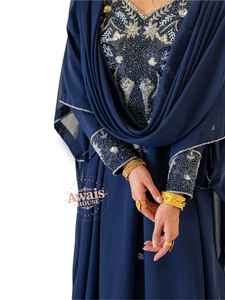 Abaya en satin de soie modeste en gros à Dubaï, manches longues, longueur au sol, broderie, vêtements islamiques, robe pour femmes, couleur contrastée droite - Product Image 3