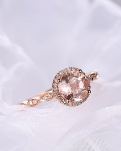 แหวนหมั้นแต่งงานอัญมณีมอร์แกไนต์ธรรมชาติแหวนทอง14kt แบบเรียบง่ายแหวนครบรอบผู้หญิงพร้อมแหวนเพชรแท้ - Product Image 4