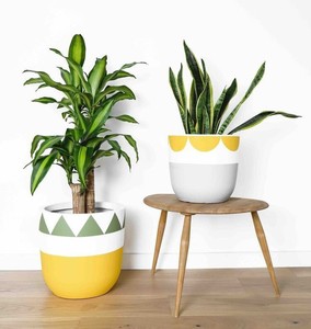 Juego de Macetas de Cerámica con Diseño Estampado, Acabado en Dos Tonos, Duradero, Decorativo para Interiores - Product Image 1