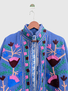 Veste en laine à col mandarin brodée à la main avec des motifs floraux, manches longues, taille plus, vêtements d'hiver pour femmes, style bohème - Product Image 3