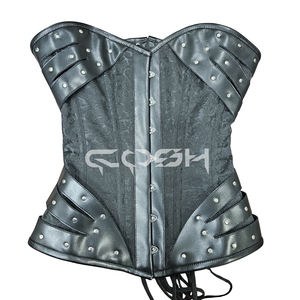 Corset Overbust en Brocart avec Baleines en Acier et Détails Cloutés en Similicuir – Top Corset Fétichiste - Product Image 1