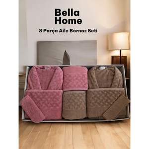 Juego de 8 Batas de Baño Tejidas Bella Home en Beige Oscuro y Rosa - Product Image 3
