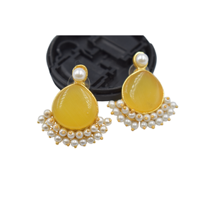 2023-24 Nuevo diseño Pendientes de piedra chapados en oro al por mayor Pendientes de joyería de latón chapados en oro de 18K hechos a mano - Product Image 1