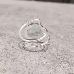 Bague pour femme en argent sterling 925, pierre précieuse naturelle aquamarine, pierre de naissance de mars, double bande, bijoux faits à la main, Noël - Product Image 6
