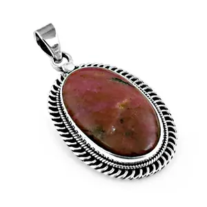 Pendentif en argent sterling 925 avec rhodonite, perle d'eau douce, zircon et rhodié or rose, bijoux en pierres précieuses pour femmes - Product Image 3