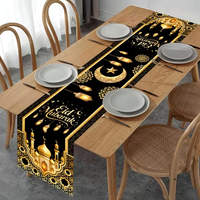 Taplak Meja Lebaran Idul Fitri Desain Beragam Hitam Emas Poliester Muslim Dekorasi Dapur Ruang Makan Rumah Acara