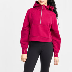 Sudadera con Capucha Corta para Mujer, Cierre de Cremallera 1/4, Estilo Casual, Corte Holgado, Felpa, Manga Larga, Lavado Ácido, Ecológica, Personalizable - Product Image 2