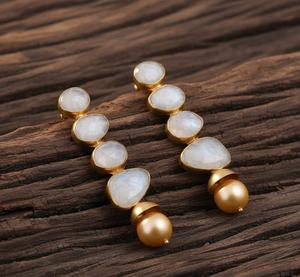 Pendientes de Plata de Ley 925 con Incrustaciones de Piedras Preciosas, Chapados en Oro, con Piedra Lunar Arcoíris, para Regalos de Boda y Fiesta - Product Image 4