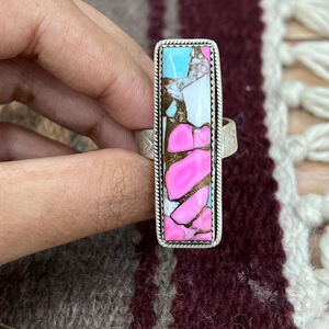 Anillo ajustable de caramelo de algodón de plata esterlina hecho a mano con colores pastel suaves joyería de piedras preciosas artesanales - Product Image 4