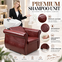 Fauteuil de lavage de luxe marron pour salon de coiffure avec bac en céramique blanc et revêtement en cuir PU pour salon de beauté professionnel