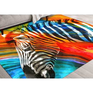 Tapis rond zèbre coloré : décoration moderne pour la maison, tapis imprimé, tapis à poils doux - Product Image 3