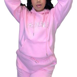 Ensemble de survêtement décontracté de grande qualité pour femmes avec des strass scintillants, 100% coton velours, à capuche, survêtement d'hiver - Product Image 5