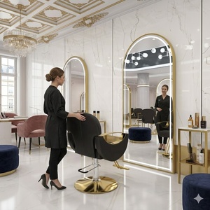 Miroir <span class=keywords><strong>de</strong></span> <span class=keywords><strong>Salon</strong></span> LED Élégant et Moderne en Fer Forgé avec Cadre Doré, Miroir Mural <span class=keywords><strong>de</strong></span> Coiffeuse Éclairé, Écologique - Product Image 2