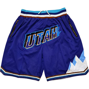 Short de basket-ball imprimé pour hommes en maille rétro brodé sur mesure OEM avec poches Shorts d'entraînement en gros - Product Image 1