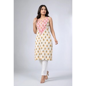 Camiseta sin Mangas Elegante para Mujer, Blanca, de Algodón Popelín, con Estampado Floral Bordado, de Secado Rápido, para Verano - Product Image 1