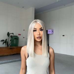 DWY 12 Inch <b>Bob</b> <b>Wig</b> with Ash Blonde and White Balayage Highlights Straight Lace Front for Bold Fashion Statements - Product Image 4