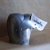 Casco Medieval con Visera, Listo para Batalla, Hecho a Mano, de Hierro/Acero Dulce Troquelado, Armadura con Esmalte Incrustado, Grosor de Calibre 18, para Historia, Cine y Televisión