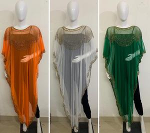 US <b>Woman's</b> Elegant Straight Crop Top Dress Heavy Beads Long <b>Poncho</b> Shrug Free Size Adult Style-Sexy Vacation Beach Natural Slit - Product Image 2