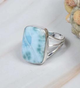 Women's Classic Style 925 Silver Larimar <b>Ring</b> Elegant Gemstone Statement Jewelry for <b>Wedding</b> Engagement Anniversary - Product Image 2