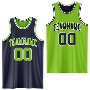 Directamente de la marca Engro Sports Custom Navy Neon Green-White Reversible Double Side Sublimation Basketball Suit Jersey - Product Image 1