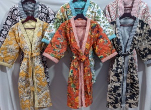 Chaquetas acolchadas Kantha de estilo bohemio indio hechas a mano, Kimono con estampado Floral a rayas de algodón suave, accesorios de invierno informales, lote - Product Image 4