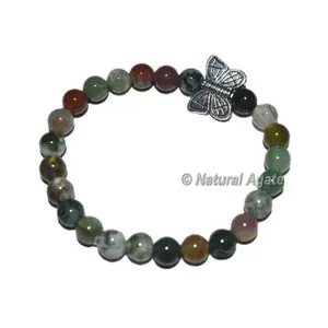 Standard stone Fancy Agate Gemstone Bracelets with Butterfly semiprecious stone elastic bracelet for sale