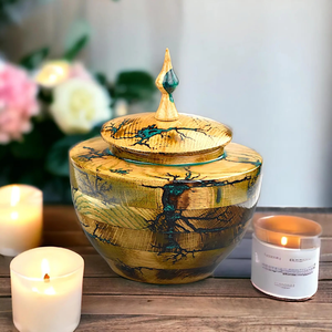 Urne de crémation en bois de chêne Fractal Burn Design Adult Ashes Boîte commémorative personnalisée pour les cendres - Product Image 2