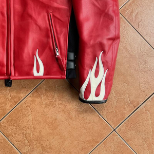 Veste de course vintage de haute qualité personnalisée pour hommes, cuir véritable, broderie rouge, patchs en chenille, taille plus, fermeture éclair d'automne - Product Image 4