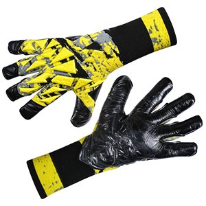 Guantes de portero personalizados, diseño gráfico amarillo y negro, agarre fuerte, Palma de látex, correa de muñeca segura para Partido de entrenamiento de fútbol - Product Image 4